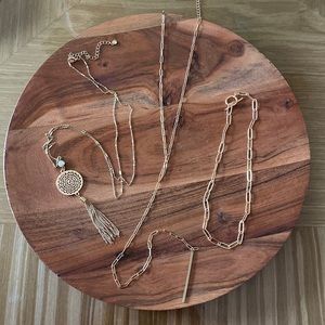 Set of THREE gold necklaces stackable - new condition (two long and one short)